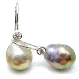 Natural near White 11mm Drop Pearls on Silver Earrings